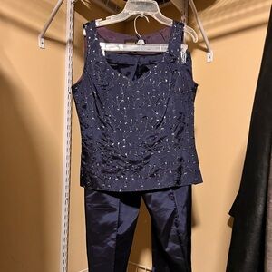 Donna Ricco Midnight Blue Embroidered Pantsuit